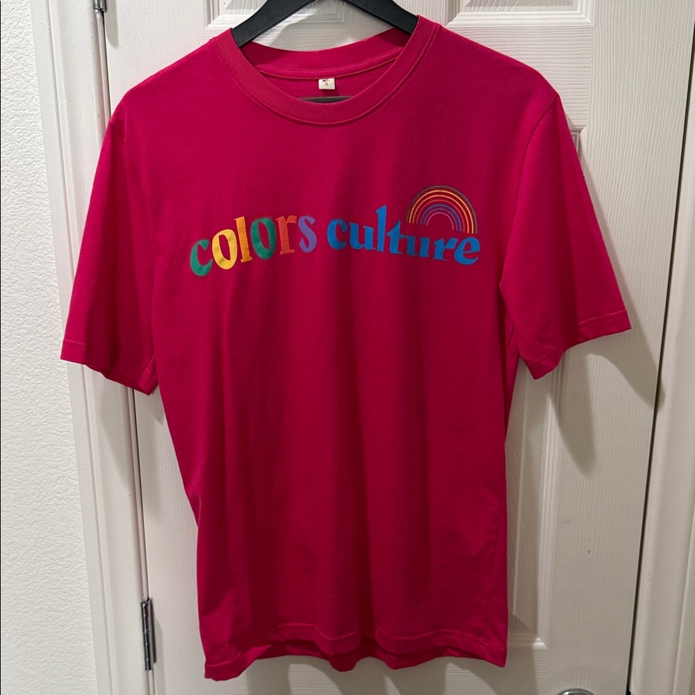 Hot Pink "Colors Culture" Rainbow Graphic Tee Retro Y2K Style S